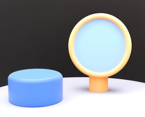 Poster - The black geometric mockup is accompanied by a mirror and on a black background