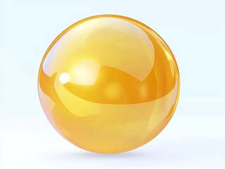 Poster - A solitary golden sphere on a transparent backdrop. A shiny, 3D golden ball with reflective glares. A straightforward geometric round figure, a circle. A modern metallic sphere with a glossy capsule