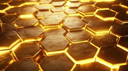 Poster - Golden Honeycomb Pattern with 3D Effect
