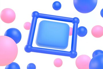 Poster - A 3D rendering of neon balls circling around a neon frame. A modern technology concept.