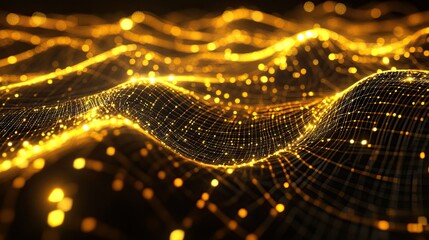 Poster - Glowing 3D Golden Wave with Shiny Texture