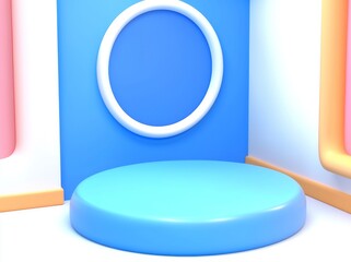 Poster - A geometric mockup studio for product presentations, bluebackgrounds, 3D renders, and illustrations in 3D