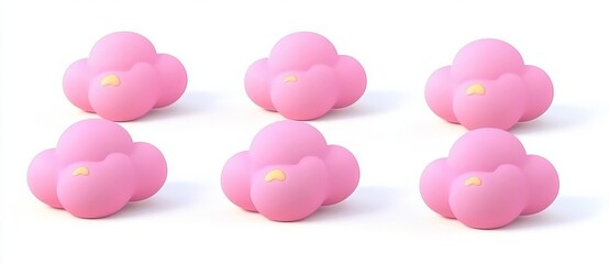 Poster - Soft 3D pink clouds set for games, animations, websites.