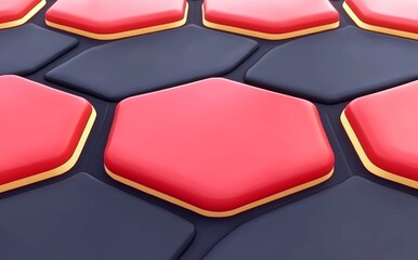 Poster - Illustration of dark black metal tile objects with red backlighting
