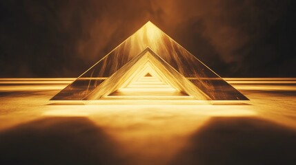 Poster - Golden 3D Abstract Pyramid Formation in Space