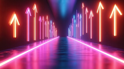 Poster - Glowing 3D Abstract Graphical Arrows in Neon Colors