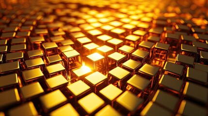 Poster - Golden 3D Abstract Bars in Circular Arrangement