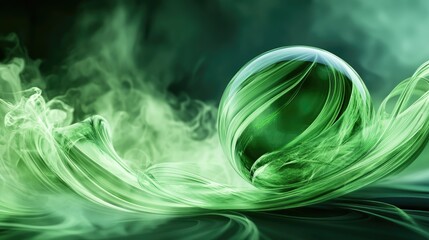 Poster - Green Abstract 3D Waves Flowing Around a Sphere