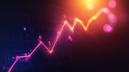 Poster - Glowing 3D Line Chart on Dark Background