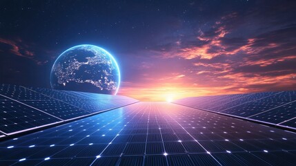 Poster - Futuristic 3D Solar Panels Overlooking a Planetary Horizon