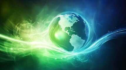 Poster - Abstract 3D Waves of Green and Blue Energy