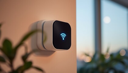 Poster - Smart device on wall with wifi symbol representing IoT security and connectivity