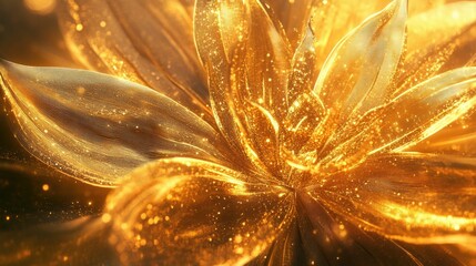 Poster - Glowing Golden Petals in Abstract Design