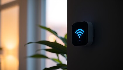 Poster - Smart device on wall with wifi symbol representing IoT security and connectivity