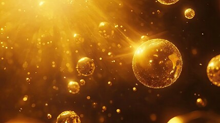 Poster - Golden Abstract Spheres in Vibrant Light