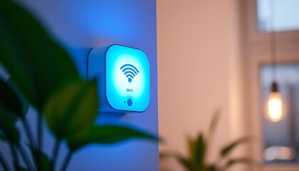 Poster - Smart device on wall with wifi symbol representing IoT security and connectivity