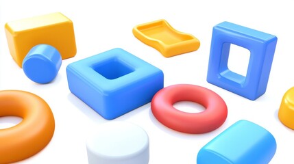 Poster - Animated 3D render featuring abstract geometric shapes on a white background, a fun wallpaper