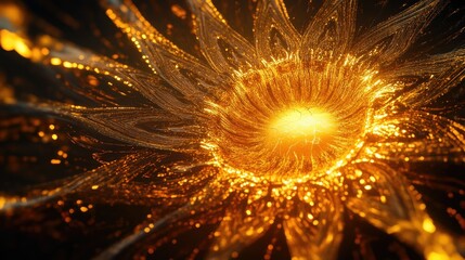Poster - Golden Sunburst Abstract 3D Design