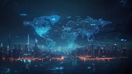 Poster - Financial Data Visualization Over Urban Landscape