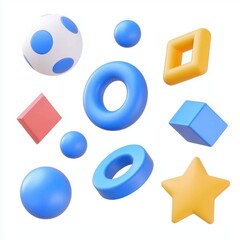 Poster - Colorful geometric shapes. Cubic 3D graphic shapes. Isometric logo template with blue, pink and violet objects. Brand identity idea. Modern illustration.