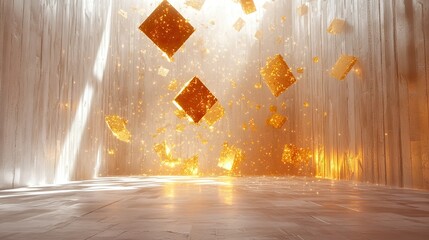 Poster - Abstract Floating Golden Shards in 3D Space