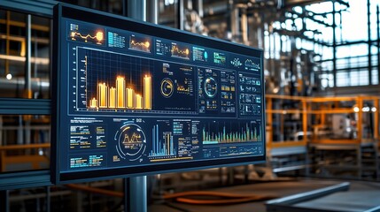 Poster - Futuristic Digital Interface Displaying Real-Time Data Analysis on Large Screen in Industrial Environment for Enhanced Visualization and Decision Making