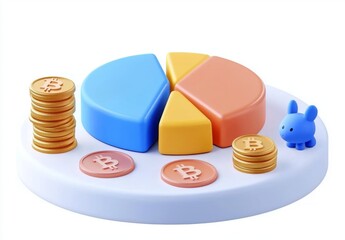 Aufkleber - An economics graph showing coins over an isolated background. Cost reduction saving education concept on a financial graph.