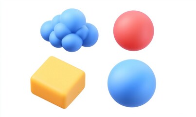 Poster - A set of Metaball shapes of objects, designed in realistic 3D. Meteorites, asteroids, and comets represented as round spherical elements.