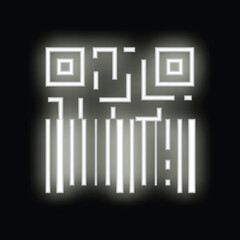 Poster - Glowing neon white qr code on a black background is an intriguing and modern design