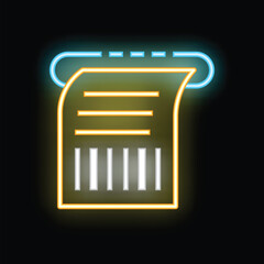 Poster - Neon icon of a printer printing a document, representing concepts like printing services and digital document management