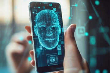 Poster - A person is holding a cell phone with a face on the screen