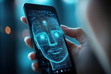 Poster - A person is holding a cell phone with a face on the screen
