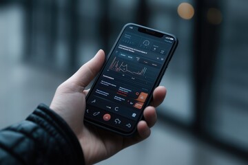 Poster - A person is holding a cell phone with a stock market app open