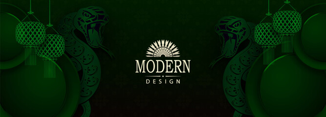 Wall Mural - Happy New Year, Year of the Snake, dark green textured illustration with snakes.