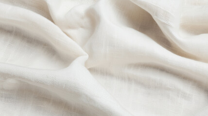 Poster - Soft white cotton fabric with textured surface, gently folded and draped, creating serene and elegant appearance. Perfect for textile design and fashion inspiration