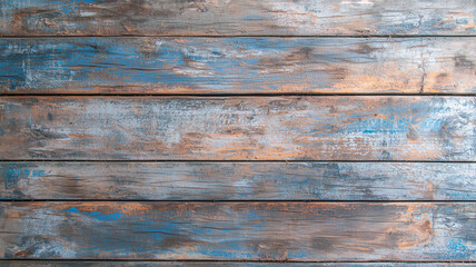 Aufkleber - Aged wooden planks with distressed blue and brown paint create rustic texture. weathered surface shows natural wood grain and imperfections, adding character and charm