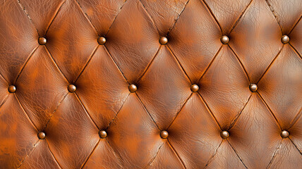Poster - Rich brown leather texture with tufted pattern and buttons, showcasing luxurious and classic design. embossed surface adds depth and elegance, perfect for upholstery or interior design