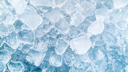 Poster - top view of frosty ice cubes with intricate textures, creating refreshing and cool atmosphere. icy surface glistens with translucent blue hue, evoking sense of chill and purity
