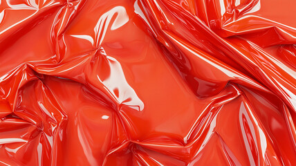 Poster - Glossy red plastic texture with crumpled surface, reflecting light dynamically. vibrant color and shiny finish create striking visual effect, perfect for modern design concepts