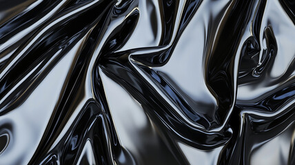 Poster - Smooth, glossy black plastic texture with reflective surface and abstract folds. shiny material creates dynamic and modern appearance, perfect for backgrounds or design elements