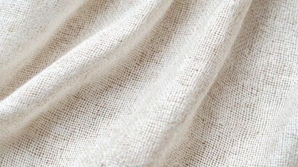 Poster - close up view of textured linen fabric, showcasing its natural weave and soft folds. fabric light color and intricate pattern create sense of elegance and simplicity