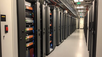 Leinwandbilder - Modern Data Center Corridor with Rows of Servers and Advanced Networking Technology Infrastructure : Generative AI