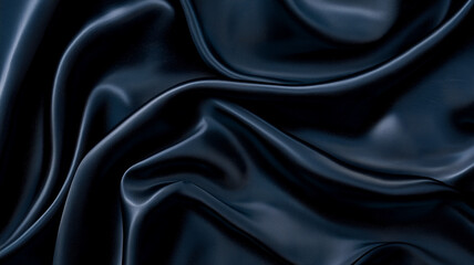 Poster - Luxurious black silk fabric with smooth, flowing texture, creating elegant folds and glossy sheen. Perfect for fashion, design, and textile backgrounds