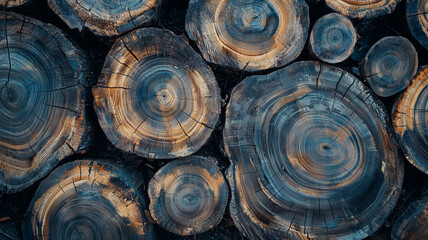 Poster - top view of tree stump rings reveals intricate textures and patterns, showcasing natural beauty and history of wood. concentric circles and cracks add depth and character