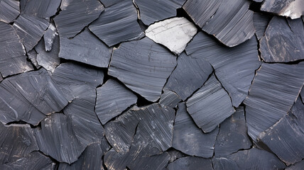 Aufkleber - textured top view of cracked, dark ash like surface with rough, layered appearance, showcasing natural patterns and variations in shades of gray and black