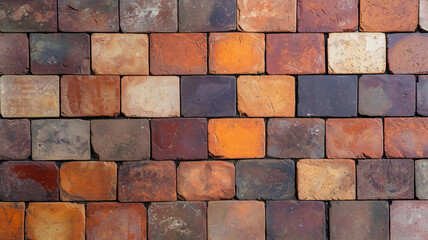 Aufkleber - top view of textured brick paver surface showcasing various shades of red, orange, and brown, creating rustic and earthy appearance