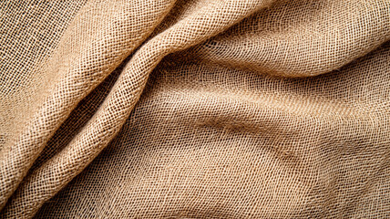 Aufkleber - close up view of burlap fabric texture, showcasing its coarse weave and natural color. fabric is draped, creating soft folds and shadows, highlighting its rustic and organic appearance