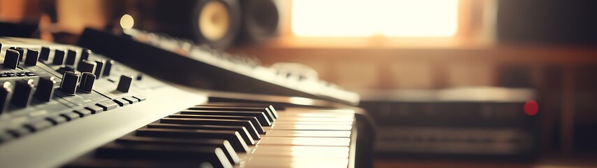Poster - Music Studio Keyboard with Sunlit Accents and Warm Ambient Lighting : Generative AI