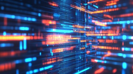 Aufkleber - Futuristic Digital Matrix with Dynamic Blue and Orange Particle Flow : Generative AI