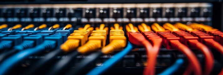 Leinwandbilder - Closeup View of Network Cables Connected to Server in Data Center Technology : Generative AI